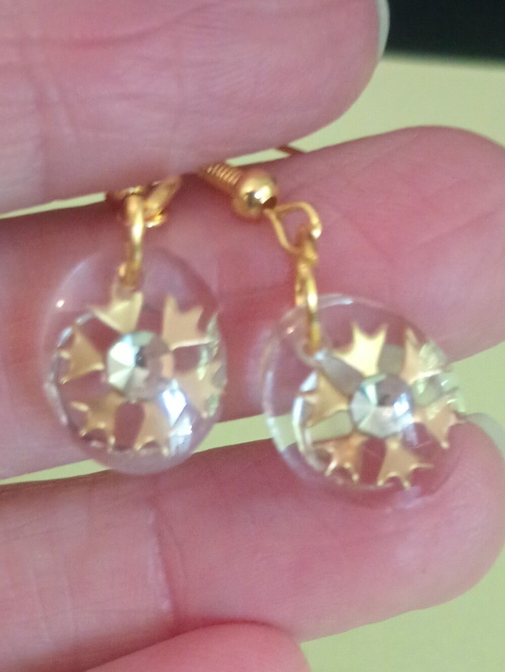 Gold Accent Clear Disc Drop Earrings - Women Jewelry